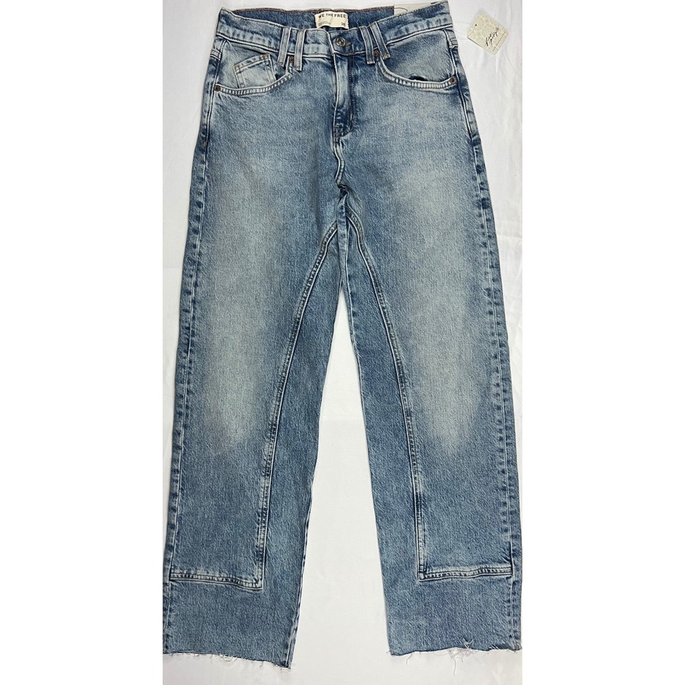 Free People We The Free Risk Taker Mid Rise Straight Leg Jeans Blue 26 NEW